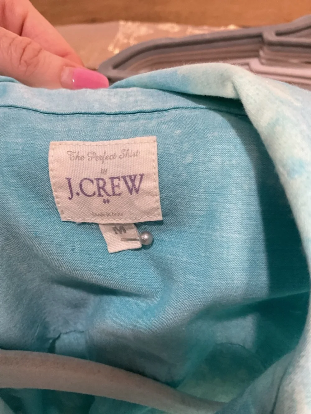 J.Crew Aqua Garment Dyed Cotton Button Down Shirt Size Medium
